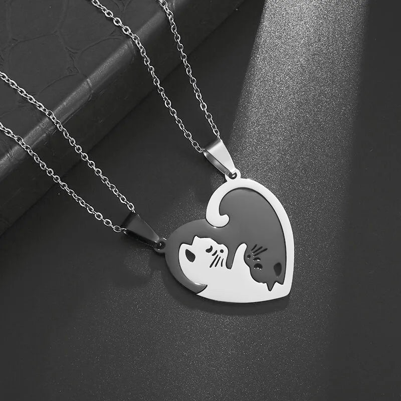 Stainless Steel Cat Duo Fashion Necklace