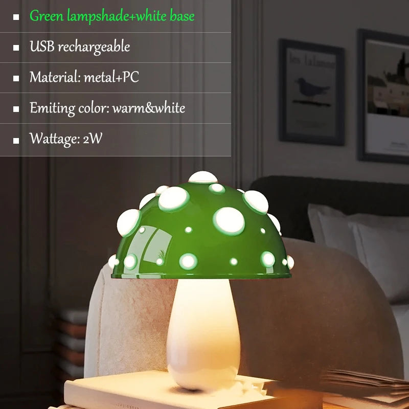 Mushroom LED Table Lamp USB Rechargeable Light