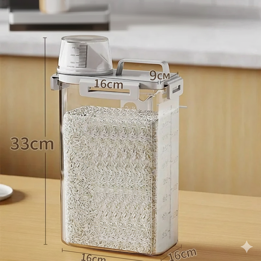 Grain Storage Container with Lid and Measuring Cup