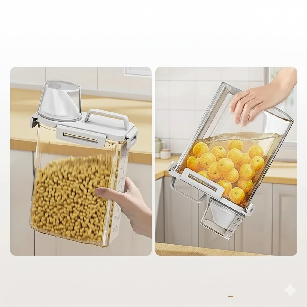 Grain Storage Container with Lid and Measuring Cup