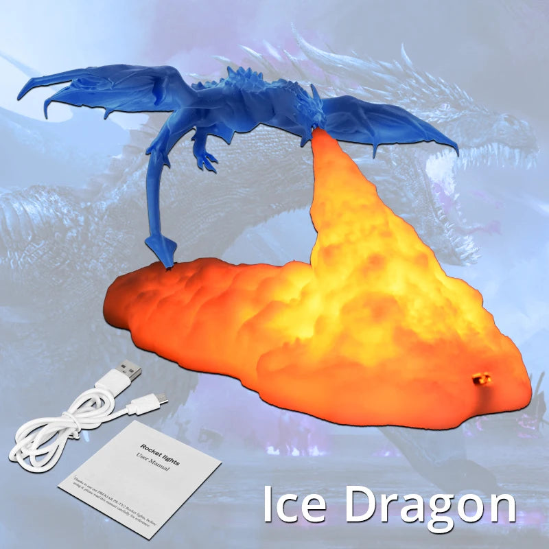 3D Dragon Fire LED Lamp USB Rechargeable Light