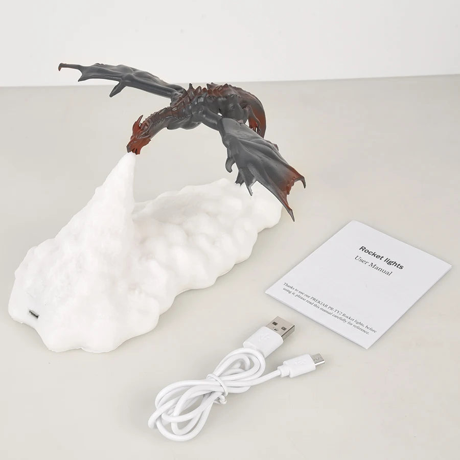 3D Dragon Fire LED Lamp USB Rechargeable Light