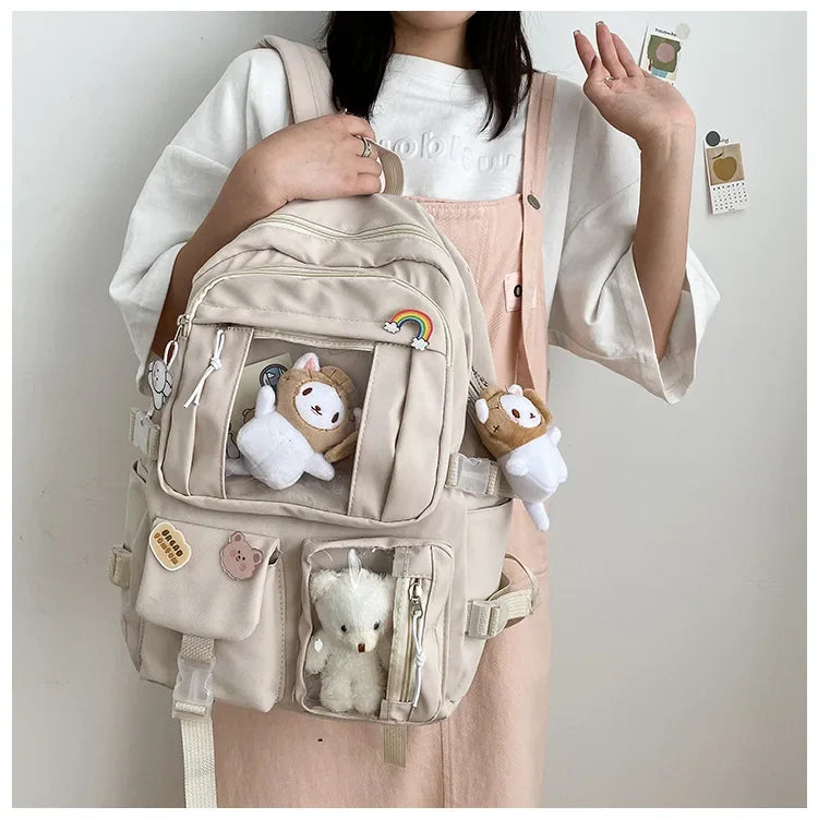 Chic & Spacious: Multi-Pocket Nylon Backpack for Girls & Students