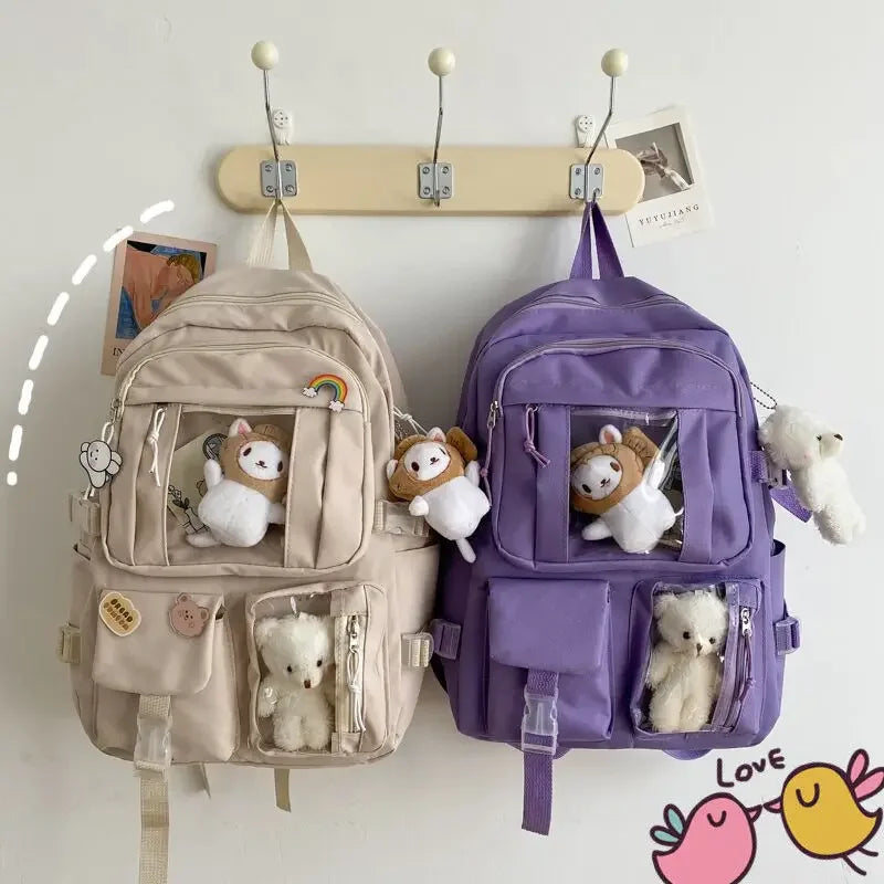 Chic & Spacious: Multi-Pocket Nylon Backpack for Girls & Students