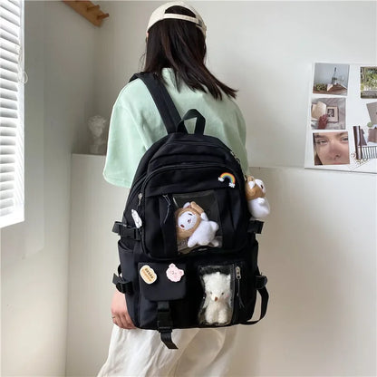 Chic & Spacious: Multi-Pocket Nylon Backpack for Girls & Students