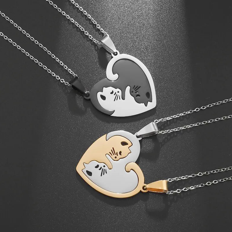 Collier mode chat duo en acier inoxydable