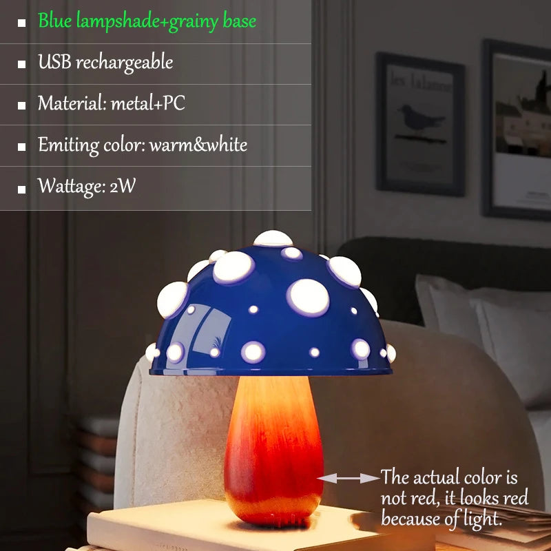 Mushroom LED Table Lamp USB Rechargeable Light