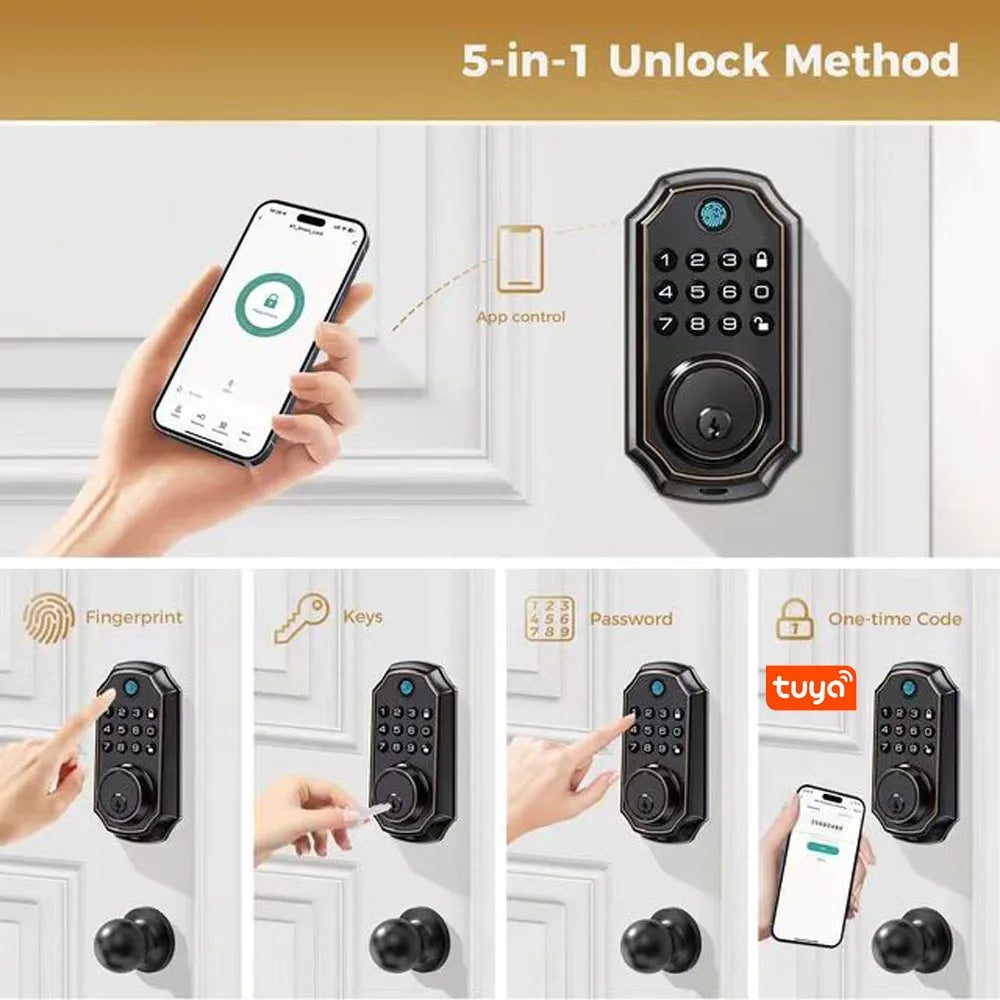 Tuya Smart Door Lock – Fingerprint & Keypad Deadbolt