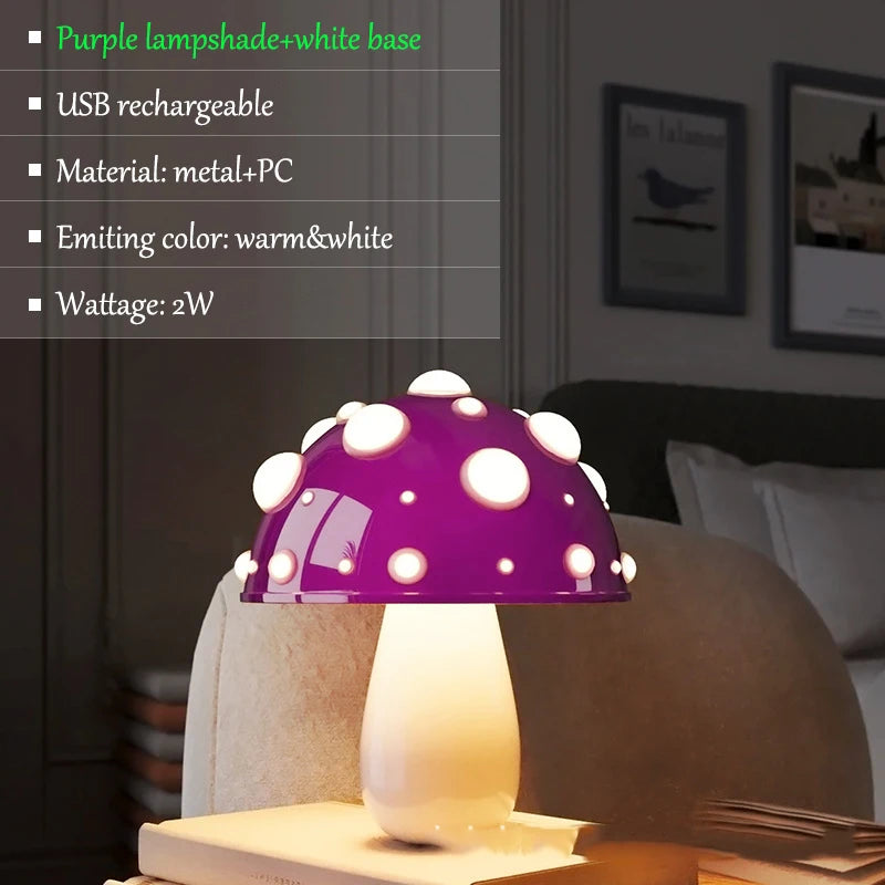 Mushroom LED Table Lamp USB Rechargeable Light