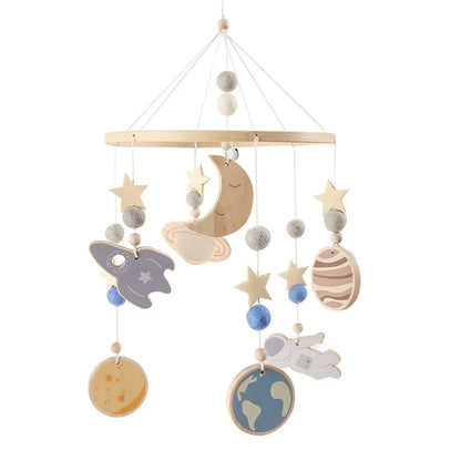 Baby Crib Mobile with Music Box – Wooden Hanging Plush Toy Bell for Newborns