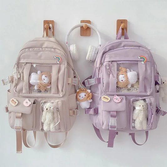 Chic & Spacious: Multi-Pocket Nylon Backpack for Girls & Students