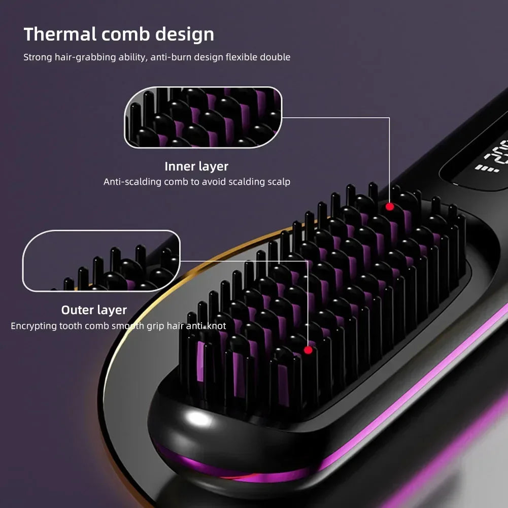 Wireless Hair Straightening Brush – USB Ceramic Heating