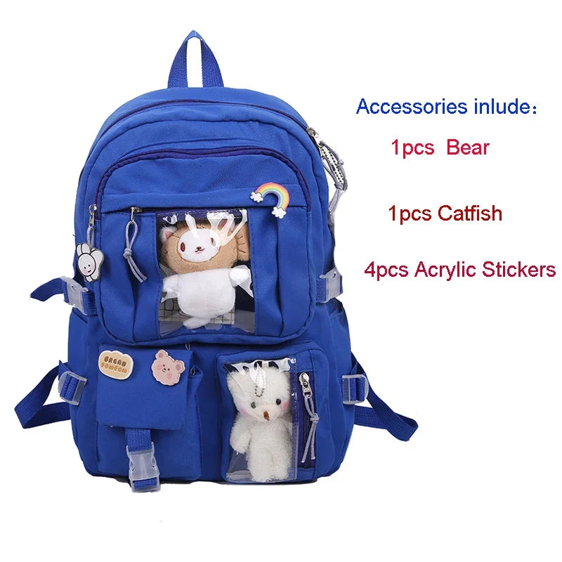 Chic & Spacious: Multi-Pocket Nylon Backpack for Girls & Students