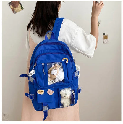 Chic & Spacious: Multi-Pocket Nylon Backpack for Girls & Students