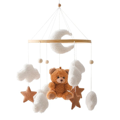 Baby Crib Mobile with Music Box – Wooden Hanging Plush Toy Bell for Newborns