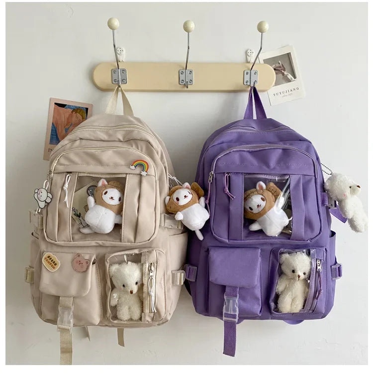 Chic & Spacious: Multi-Pocket Nylon Backpack for Girls & Students