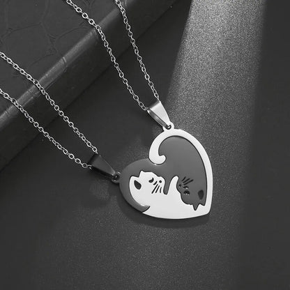 Collier mode chat duo en acier inoxydable