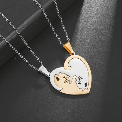 Collier mode chat duo en acier inoxydable