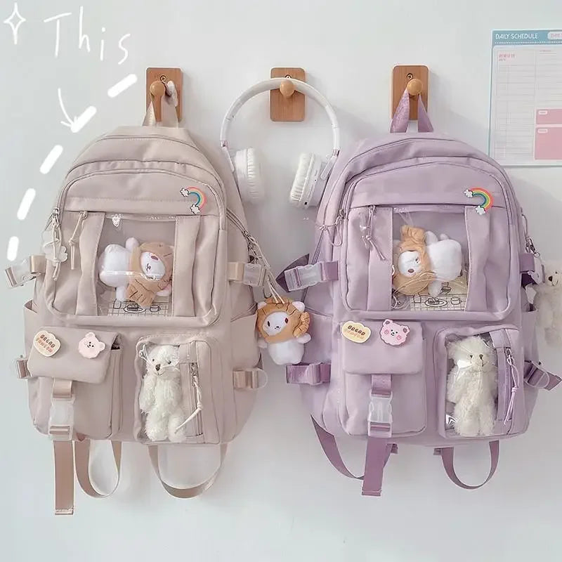 Chic & Spacious: Multi-Pocket Nylon Backpack for Girls & Students