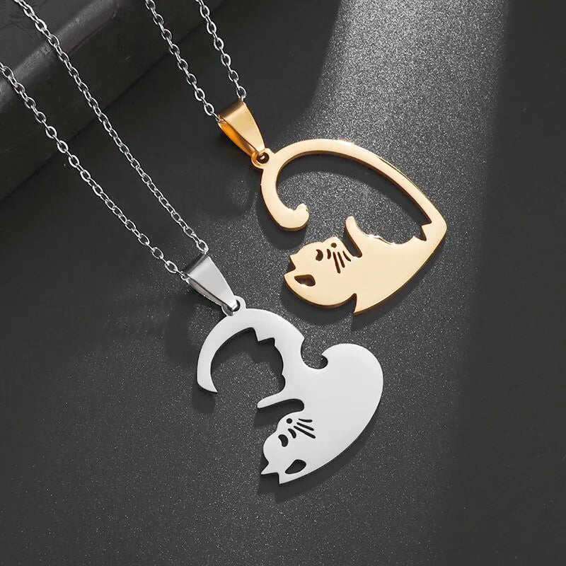 Collier mode chat duo en acier inoxydable