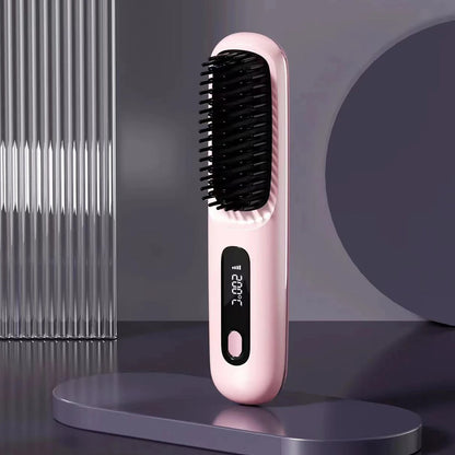 Wireless Hair Straightening Brush – USB Ceramic Heating