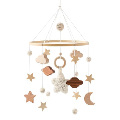 Baby Crib Mobile with Music Box – Wooden Hanging Plush Toy Bell for Newborns