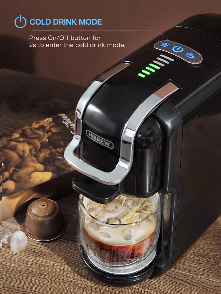 HiBREW 5 in 1 Multiple Capsule Coffee Machine Hot/Cold DG Cappuccino Nes Small Capsule ESE Pod Ground Coffee Cafeteria 19Bar H2B