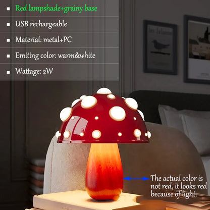 Mushroom LED Table Lamp USB Rechargeable Light