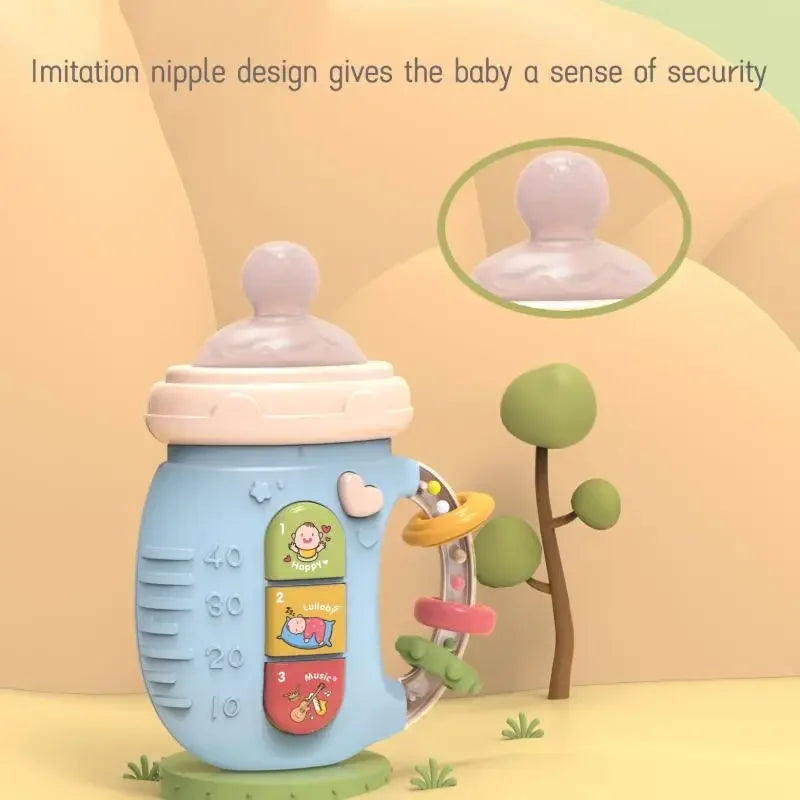 Silicone Baby Feeding Bottle Toy – Educational Rattle with Music & Light for Infants