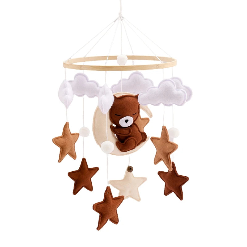 Baby Crib Mobile with Music Box – Wooden Hanging Plush Toy Bell for Newborns