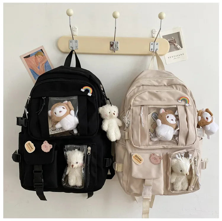 Chic & Spacious: Multi-Pocket Nylon Backpack for Girls & Students