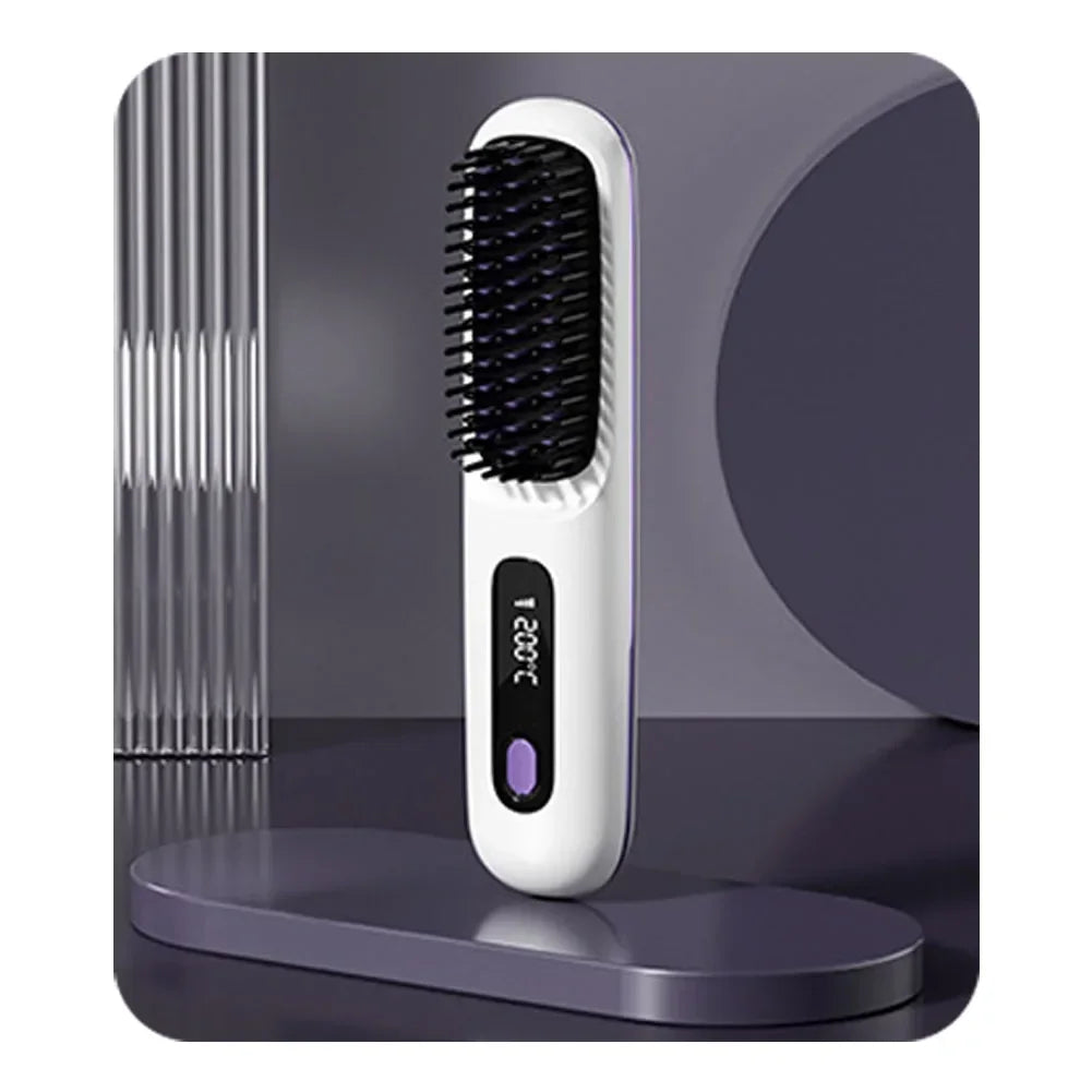 Wireless Hair Straightening Brush – USB Ceramic Heating