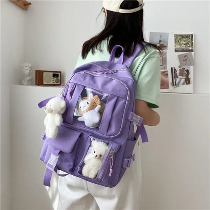 Chic & Spacious: Multi-Pocket Nylon Backpack for Girls & Students