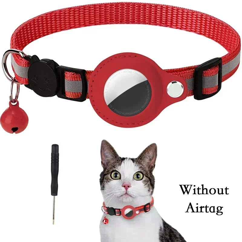 Reflective Cat Collar with AirTag Holder and Bell