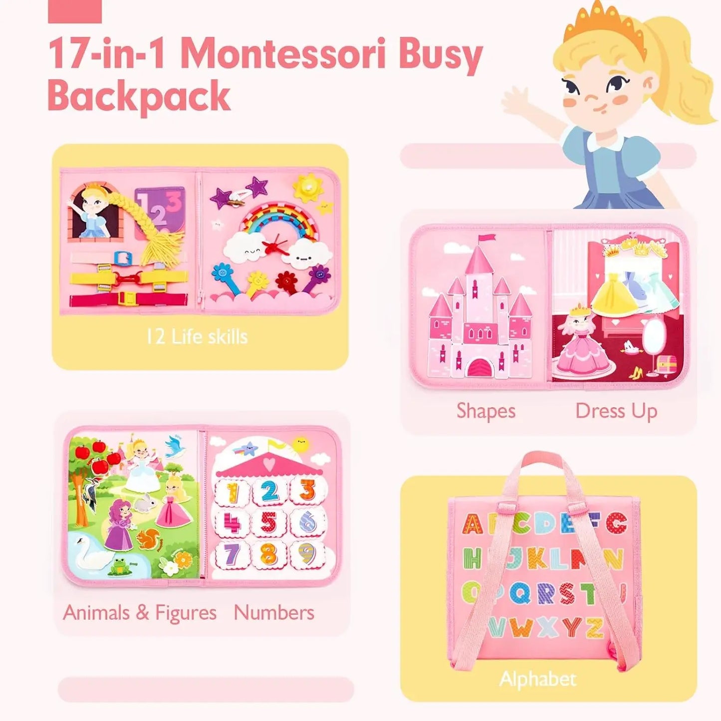 Montessori Busy Board Backpack for Kids Learning