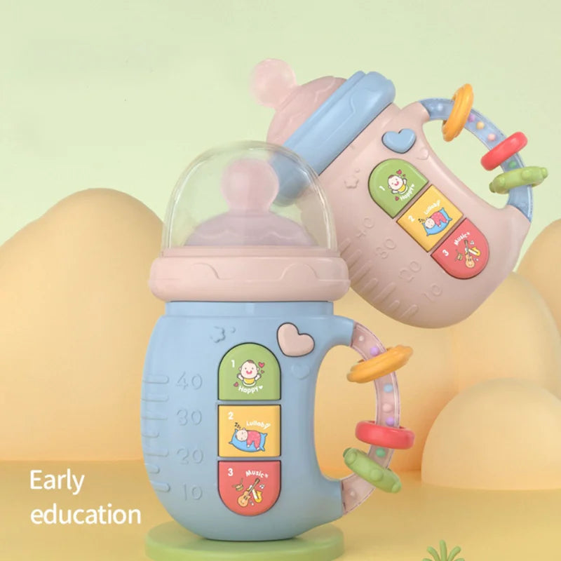 Silicone Baby Feeding Bottle Toy – Educational Rattle with Music & Light for Infants