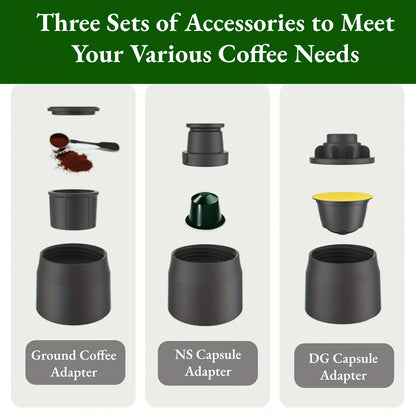 Portable 3-in-1 Coffee Maker for Capsules and Ground Coffee