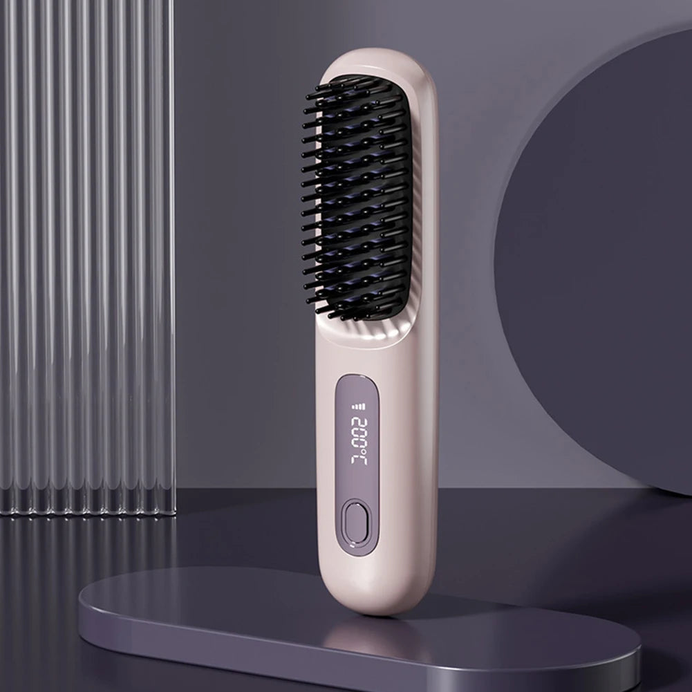 Wireless Hair Straightening Brush – USB Ceramic Heating