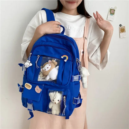 Chic & Spacious: Multi-Pocket Nylon Backpack for Girls & Students