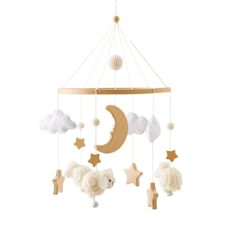Baby Crib Mobile with Music Box – Wooden Hanging Plush Toy Bell for Newborns