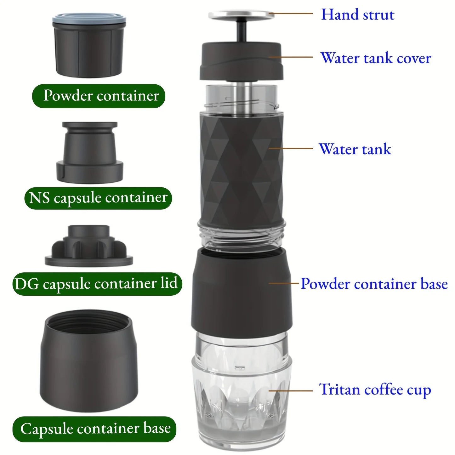 Portable 3-in-1 Coffee Maker for Capsules and Ground Coffee