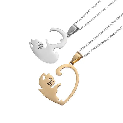 Collier mode chat duo en acier inoxydable