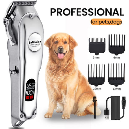 P2 - Tondeuse professionnelle pour chiens et chats, entièrement en métal, rechargeable, pour toilettage des chiots et des chats, faible bruit