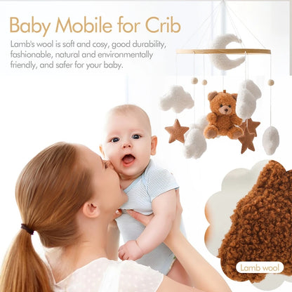 Baby Crib Mobile with Music Box – Wooden Hanging Plush Toy Bell for Newborns