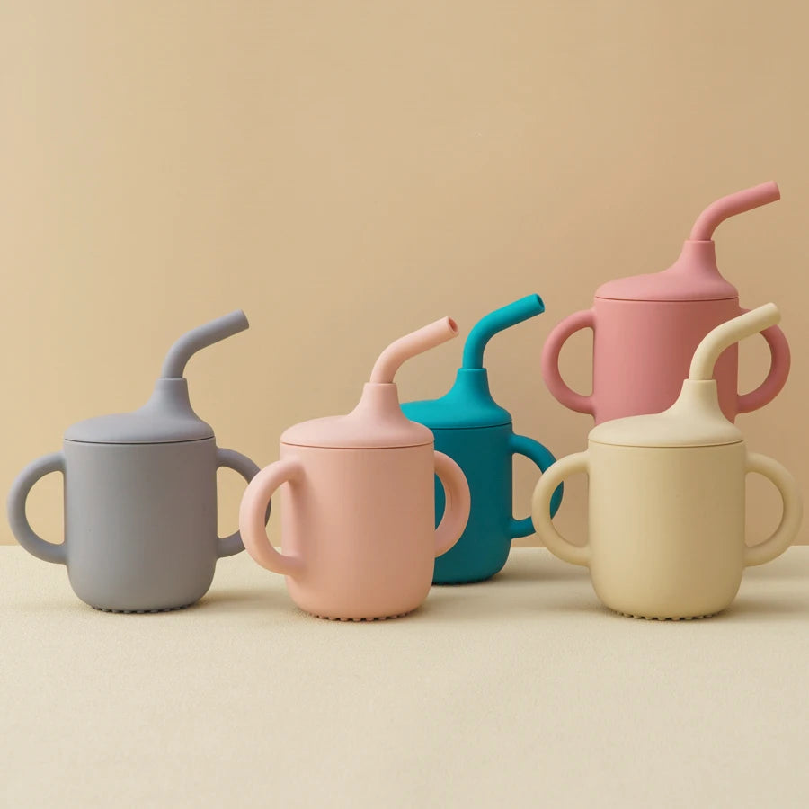 Silicone Baby Sippy Cup – Double Handle Straw Training Cup