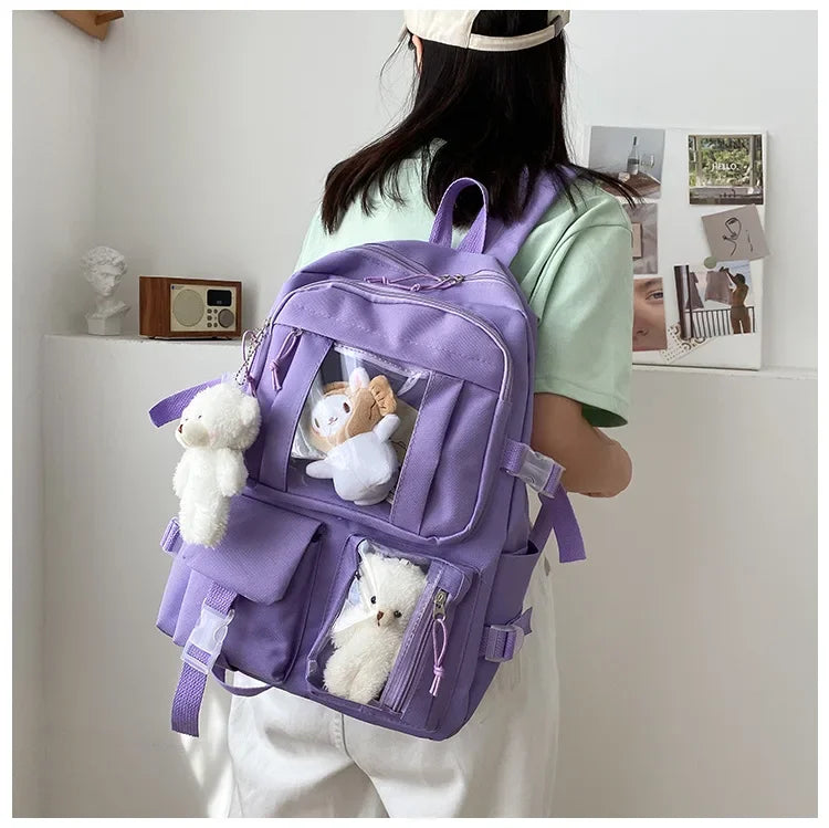 Chic & Spacious: Multi-Pocket Nylon Backpack for Girls & Students