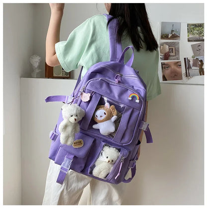 Chic & Spacious: Multi-Pocket Nylon Backpack for Girls & Students