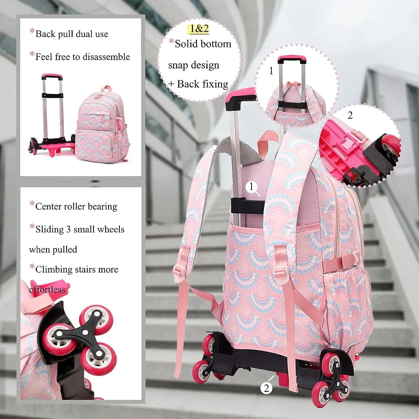 All-Terrain School Companion: Waterproof Rolling Backpack for Girls