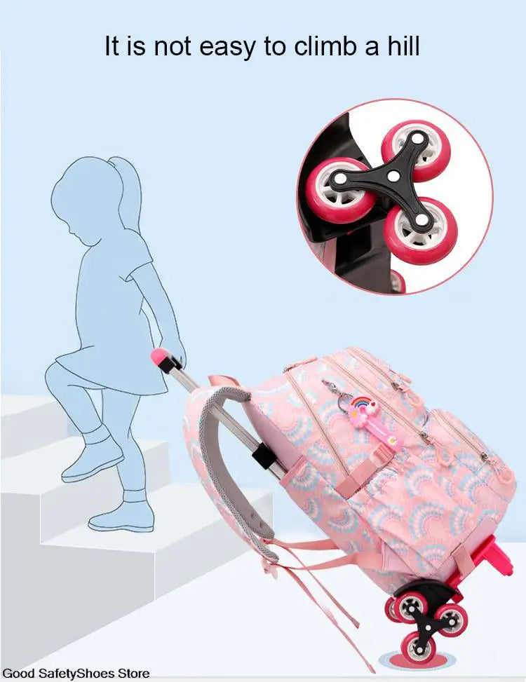 Compagnon d'école tout-terrain : sac à dos à roulettes imperméable pour filles