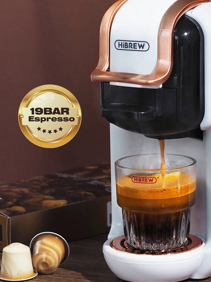 HiBREW 5 in 1 Multiple Capsule Coffee Machine Hot/Cold DG Cappuccino Nes Small Capsule ESE Pod Ground Coffee Cafeteria 19Bar H2B